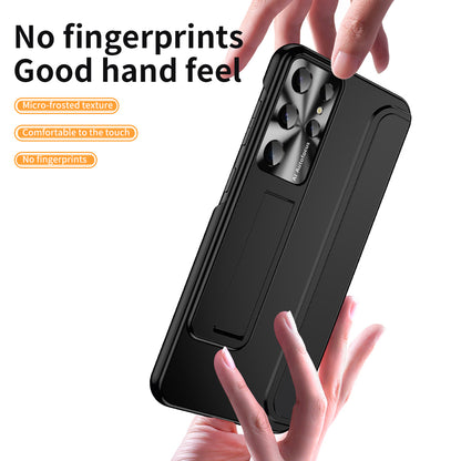 For Samsung Galaxy S22 Ultra 5G Anti-Scratch Hard PC Phone Case Electroplating Design Kickstand Protective Cover