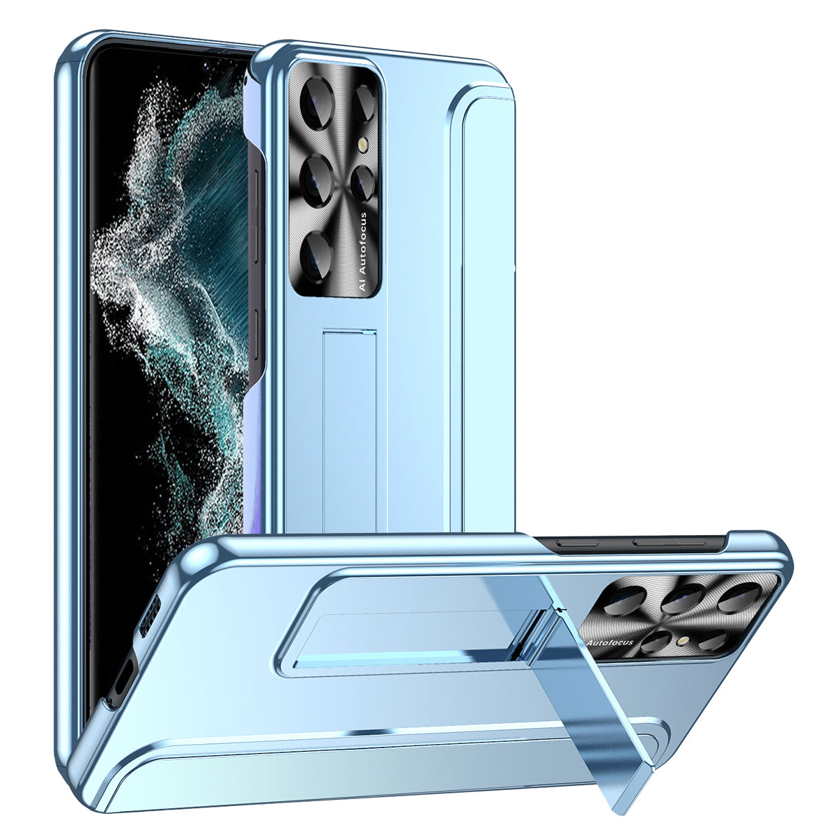 For Samsung Galaxy S22 Ultra 5G Anti-Scratch Hard PC Phone Case Electroplating Design Kickstand Protective Cover