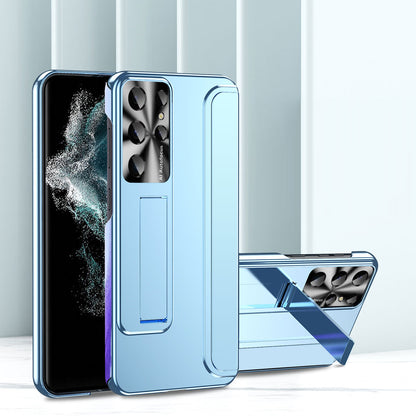 For Samsung Galaxy S22 Ultra 5G Anti-Scratch Hard PC Phone Case Electroplating Design Kickstand Protective Cover