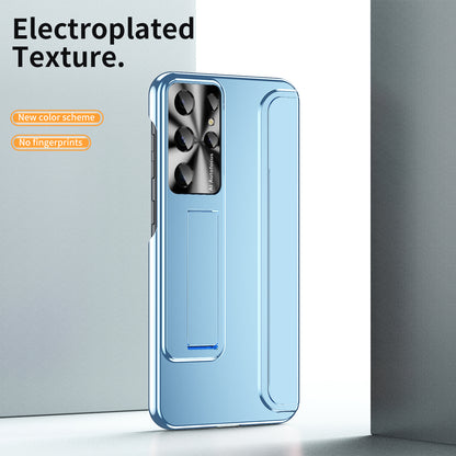 For Samsung Galaxy S22 Ultra 5G Anti-Scratch Hard PC Phone Case Electroplating Design Kickstand Protective Cover