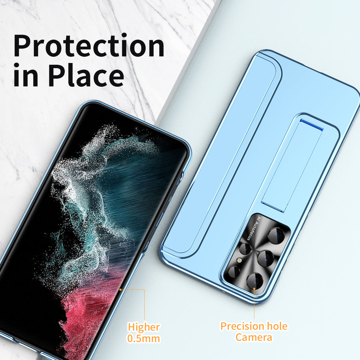 For Samsung Galaxy S22 Ultra 5G Anti-Scratch Hard PC Phone Case Electroplating Design Kickstand Protective Cover