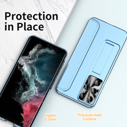 For Samsung Galaxy S22 Ultra 5G Anti-Scratch Hard PC Phone Case Electroplating Design Kickstand Protective Cover