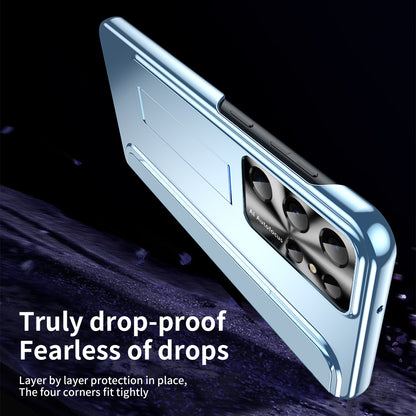 For Samsung Galaxy S22 Ultra 5G Anti-Scratch Hard PC Phone Case Electroplating Design Kickstand Protective Cover
