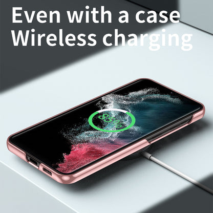 For Samsung Galaxy S22 Ultra 5G Anti-Scratch Hard PC Phone Case Electroplating Design Kickstand Protective Cover