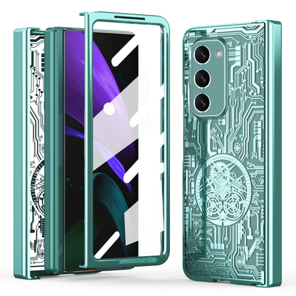 For Samsung Galaxy Z Fold2 5G Mechanical Legend Series Hinge Protection Phone Case Hard PC Electroplating Cover with Tempered Glass Film