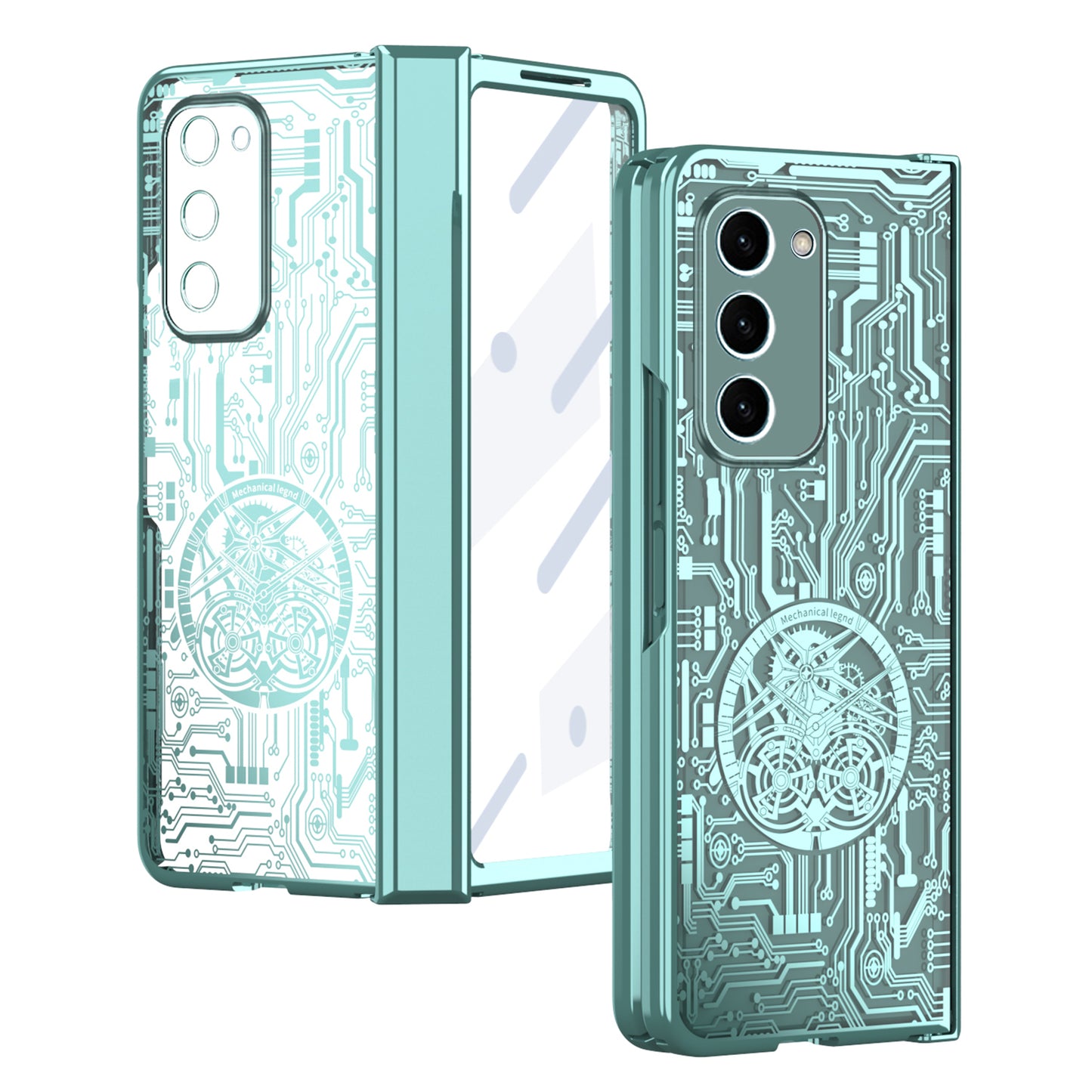 For Samsung Galaxy Z Fold2 5G Mechanical Legend Series Hinge Protection Phone Case Hard PC Electroplating Cover with Tempered Glass Film