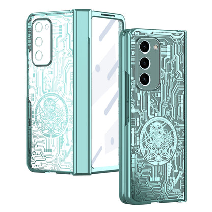For Samsung Galaxy Z Fold2 5G Mechanical Legend Series Hinge Protection Phone Case Hard PC Electroplating Cover with Tempered Glass Film