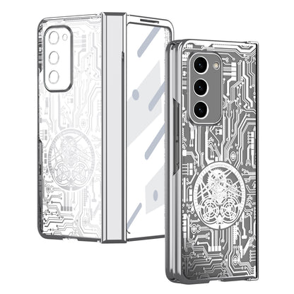 For Samsung Galaxy Z Fold2 5G Mechanical Legend Series Hinge Protection Phone Case Hard PC Electroplating Cover with Tempered Glass Film