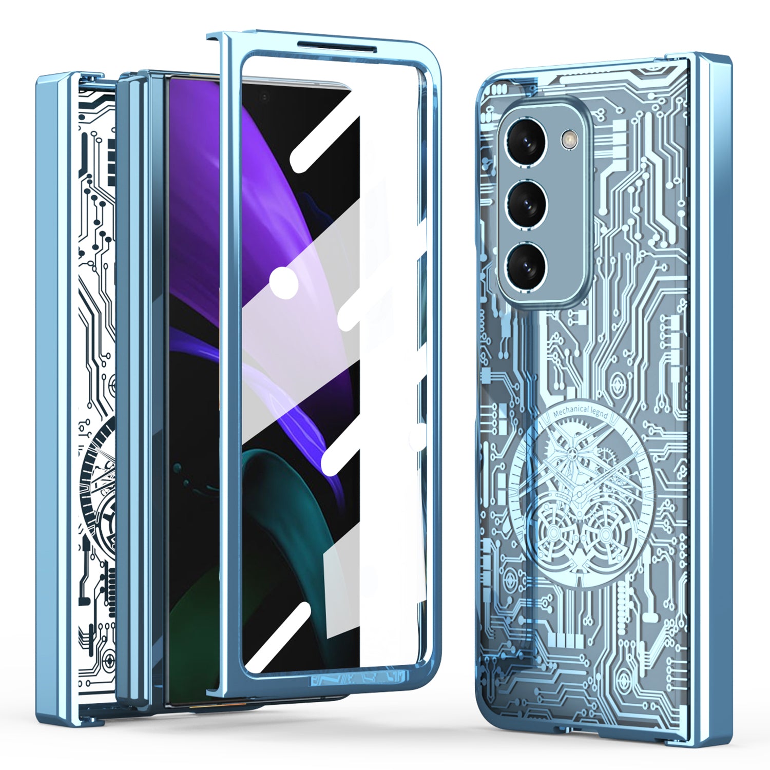 For Samsung Galaxy Z Fold2 5G Mechanical Legend Series Hinge Protection Phone Case Hard PC Electroplating Cover with Tempered Glass Film