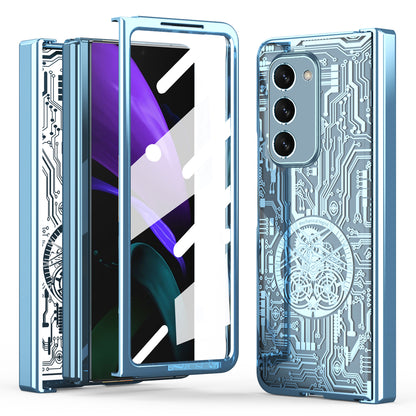 For Samsung Galaxy Z Fold2 5G Mechanical Legend Series Hinge Protection Phone Case Hard PC Electroplating Cover with Tempered Glass Film
