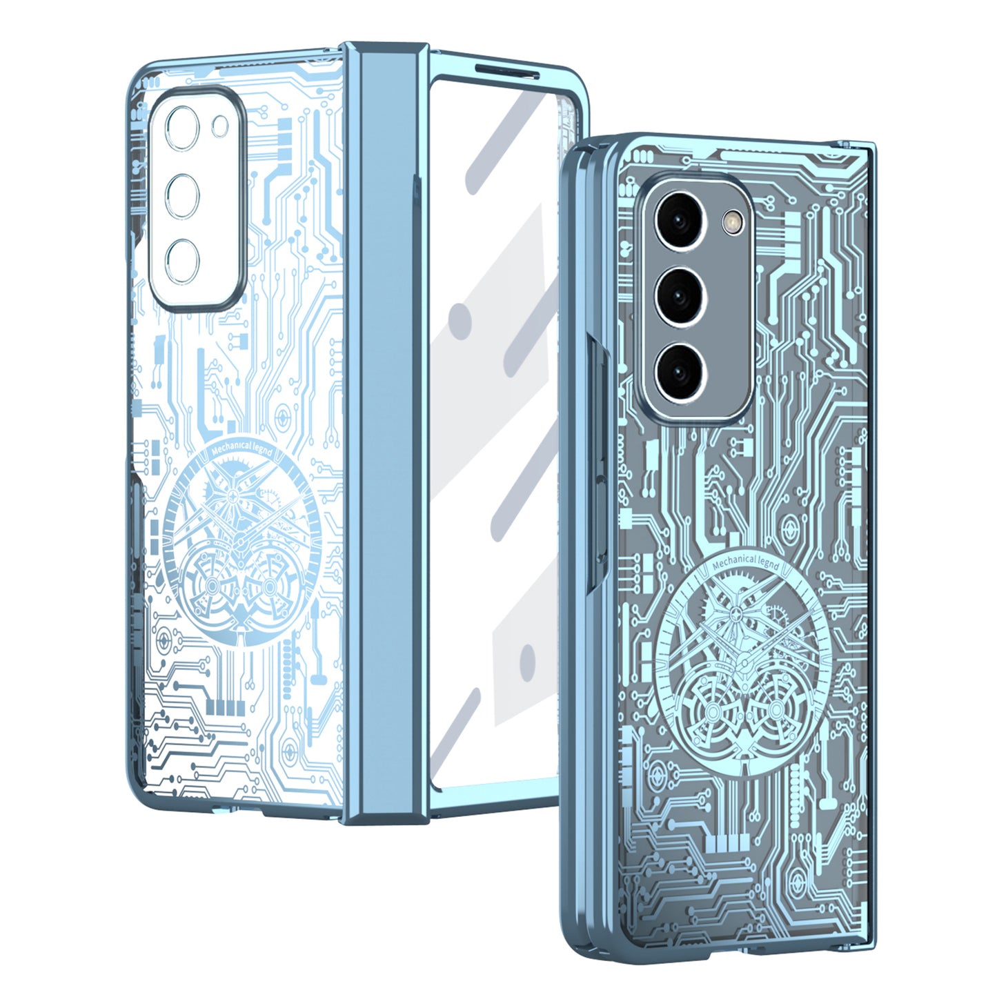 For Samsung Galaxy Z Fold2 5G Mechanical Legend Series Hinge Protection Phone Case Hard PC Electroplating Cover with Tempered Glass Film