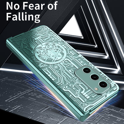 For Samsung Galaxy Z Fold2 5G Mechanical Legend Series Hinge Protection Phone Case Hard PC Electroplating Cover with Tempered Glass Film