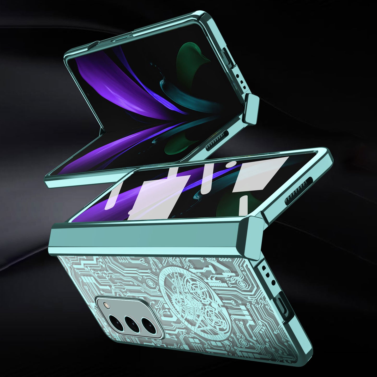 For Samsung Galaxy Z Fold2 5G Mechanical Legend Series Hinge Protection Phone Case Hard PC Electroplating Cover with Tempered Glass Film
