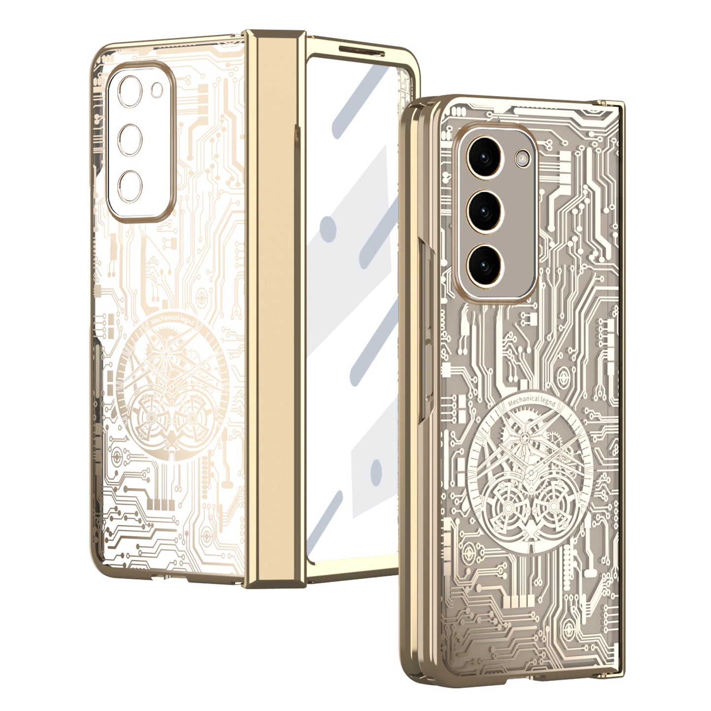 For Samsung Galaxy Z Fold2 5G Mechanical Legend Series Hinge Protection Phone Case Hard PC Electroplating Cover with Tempered Glass Film