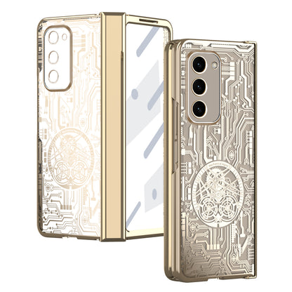 For Samsung Galaxy Z Fold2 5G Mechanical Legend Series Hinge Protection Phone Case Hard PC Electroplating Cover with Tempered Glass Film