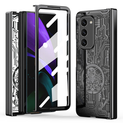 For Samsung Galaxy Z Fold2 5G Mechanical Legend Series Hinge Protection Phone Case Hard PC Electroplating Cover with Tempered Glass Film