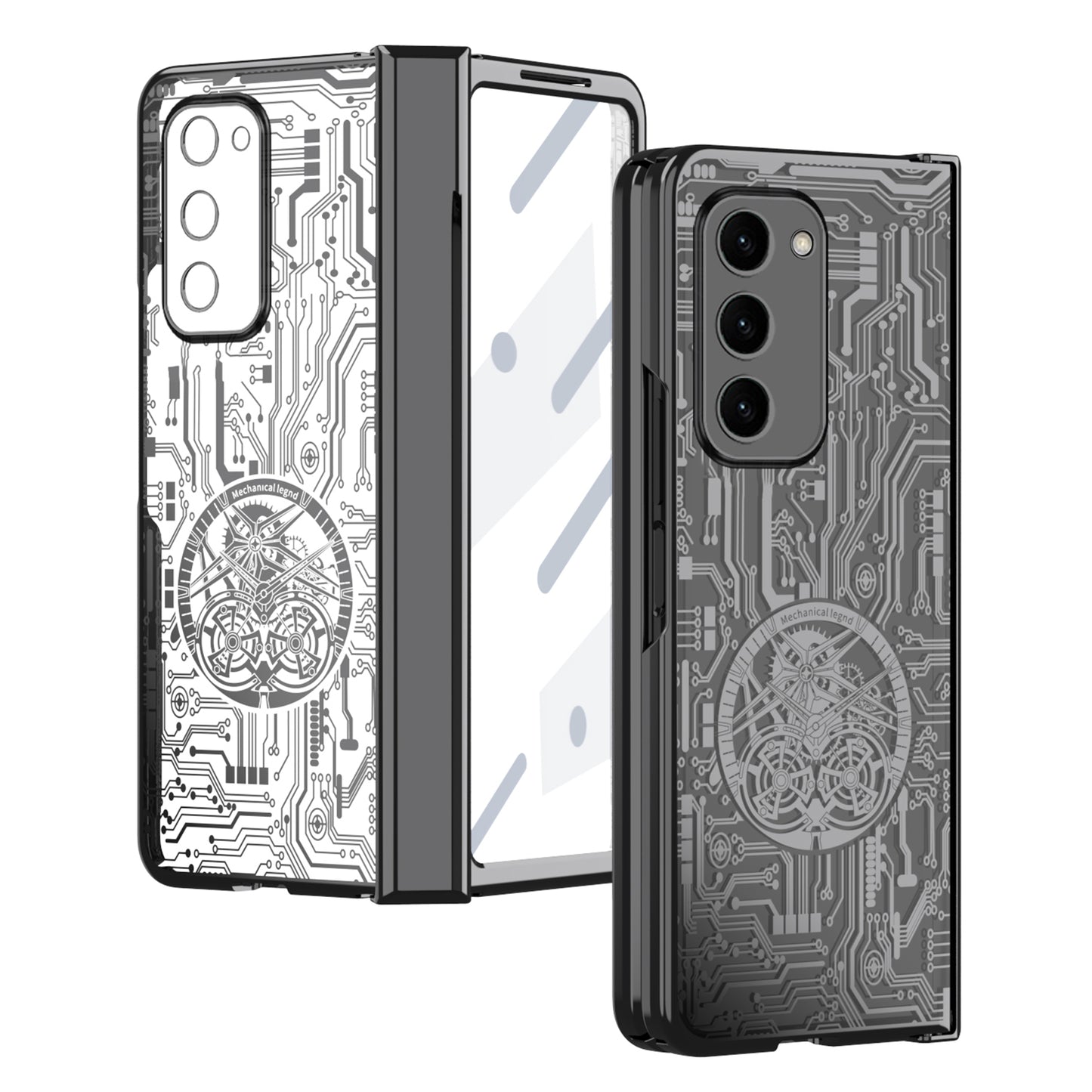 For Samsung Galaxy Z Fold2 5G Mechanical Legend Series Hinge Protection Phone Case Hard PC Electroplating Cover with Tempered Glass Film