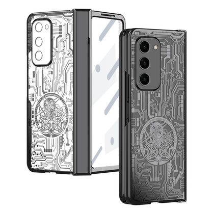 For Samsung Galaxy Z Fold2 5G Mechanical Legend Series Hinge Protection Phone Case Hard PC Electroplating Cover with Tempered Glass Film