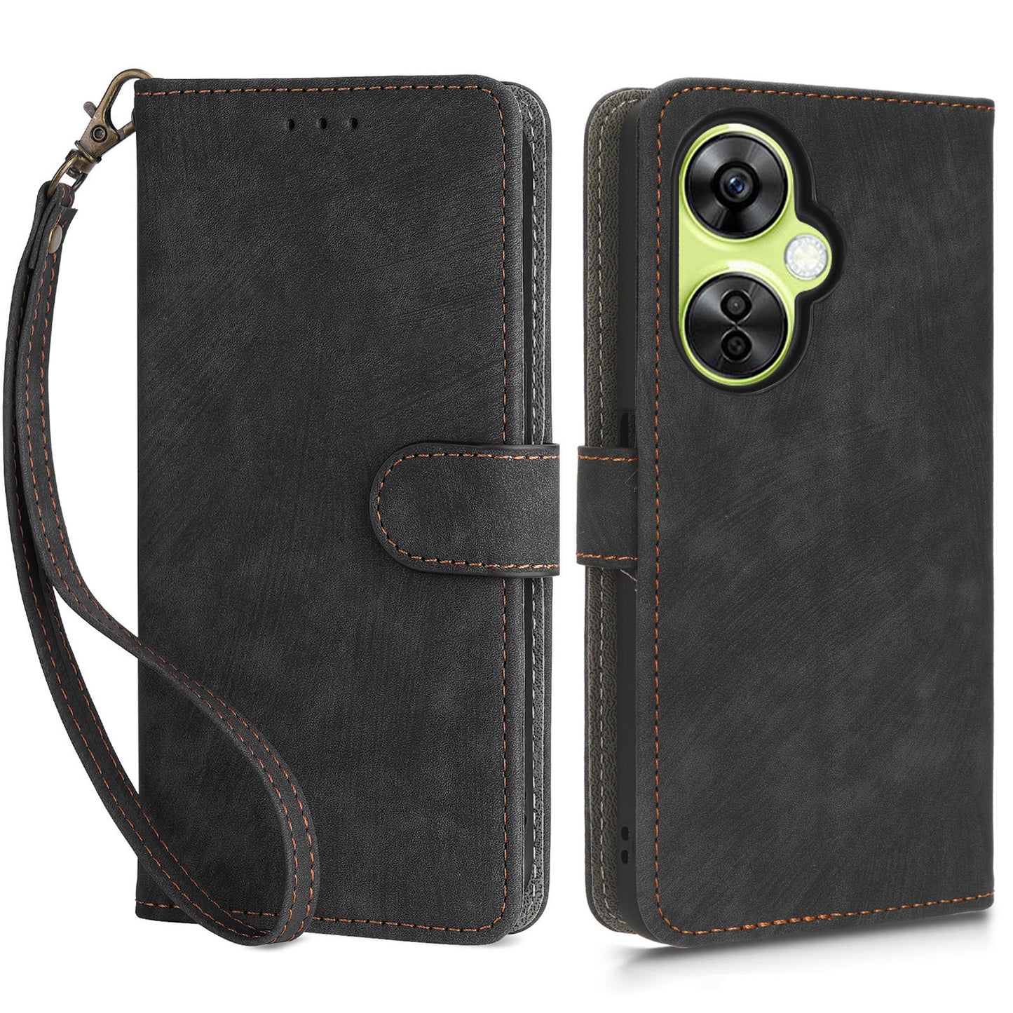 For OnePlus Nord CE 3 Lite 5G / Nord N30 5G Phone Stand Case PU Leather RFID Blocking Wallet Cover with Strap