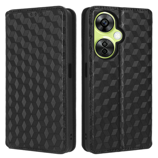 For OnePlus Nord CE 3 Lite 5G / Nord N30 5G Leather Phone Cover Stand Imprinted Rhombus Pattern Phone Wallet Case