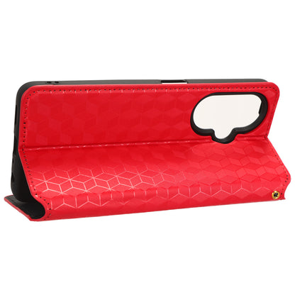 For OnePlus Nord CE 3 Lite 5G / Nord N30 5G Leather Phone Cover Stand Imprinted Rhombus Pattern Phone Wallet Case