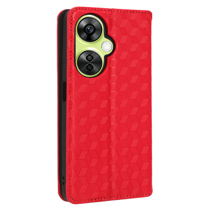 For OnePlus Nord CE 3 Lite 5G / Nord N30 5G Leather Phone Cover Stand Imprinted Rhombus Pattern Phone Wallet Case