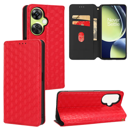 For OnePlus Nord CE 3 Lite 5G / Nord N30 5G Leather Phone Cover Stand Imprinted Rhombus Pattern Phone Wallet Case
