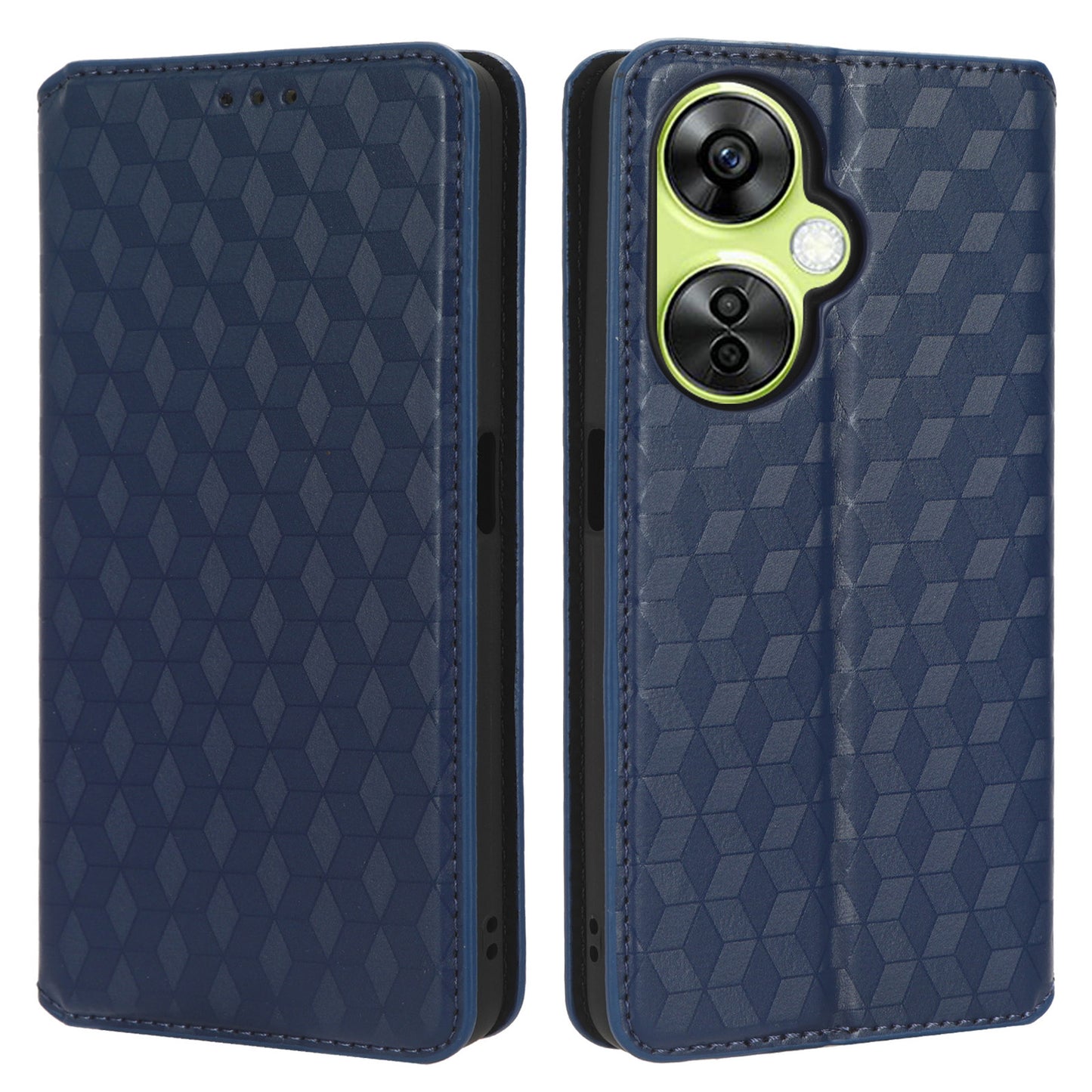 For OnePlus Nord CE 3 Lite 5G / Nord N30 5G Leather Phone Cover Stand Imprinted Rhombus Pattern Phone Wallet Case