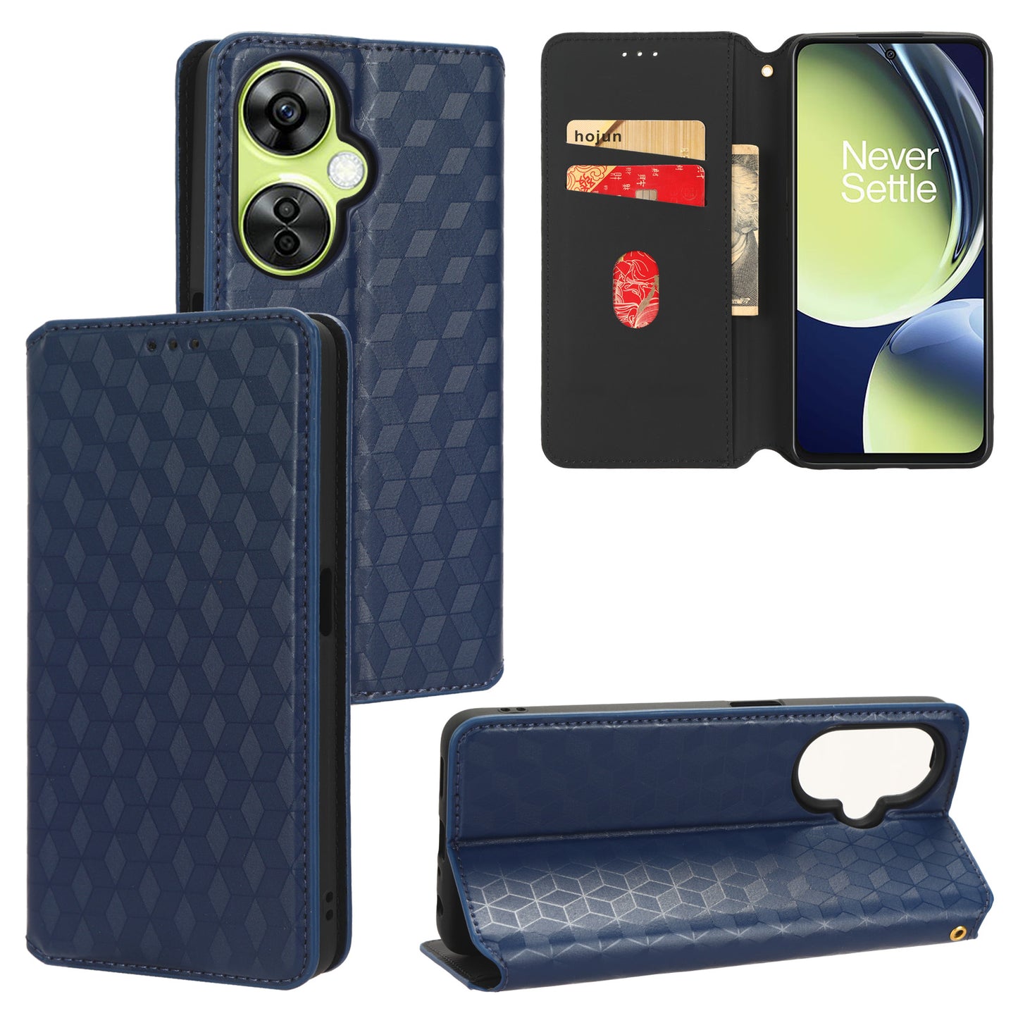 For OnePlus Nord CE 3 Lite 5G / Nord N30 5G Leather Phone Cover Stand Imprinted Rhombus Pattern Phone Wallet Case