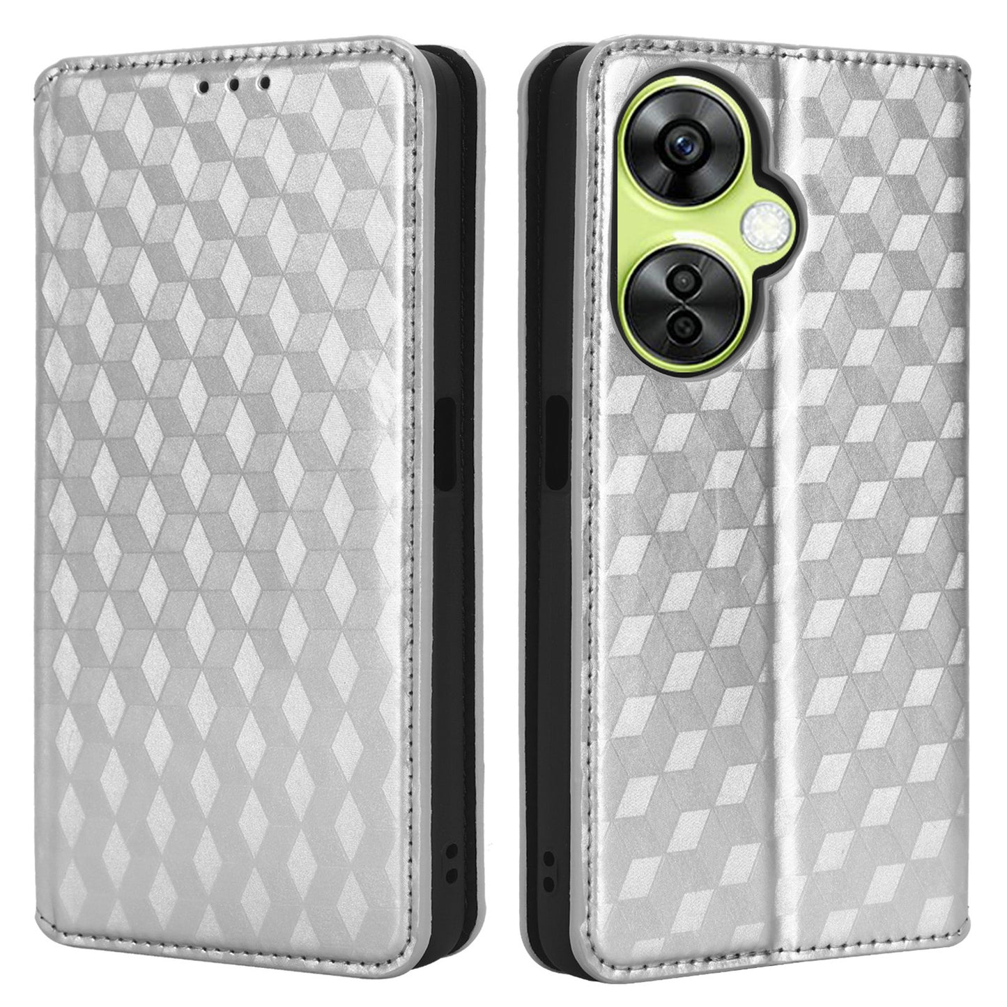 For OnePlus Nord CE 3 Lite 5G / Nord N30 5G Leather Phone Cover Stand Imprinted Rhombus Pattern Phone Wallet Case