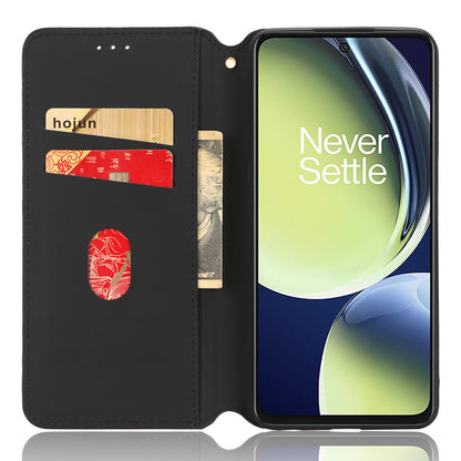 For OnePlus Nord CE 3 Lite 5G / Nord N30 5G Leather Phone Cover Stand Imprinted Rhombus Pattern Phone Wallet Case