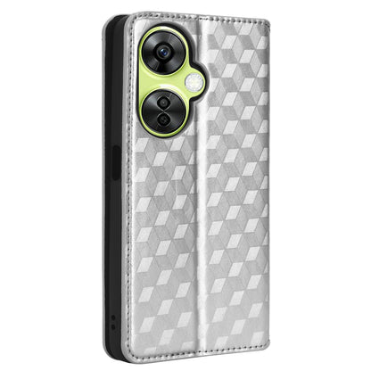 For OnePlus Nord CE 3 Lite 5G / Nord N30 5G Leather Phone Cover Stand Imprinted Rhombus Pattern Phone Wallet Case