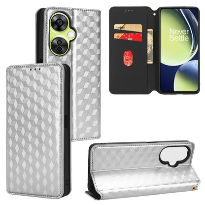 For OnePlus Nord CE 3 Lite 5G / Nord N30 5G Leather Phone Cover Stand Imprinted Rhombus Pattern Phone Wallet Case