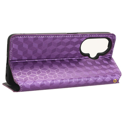 For OnePlus Nord CE 3 Lite 5G / Nord N30 5G Leather Phone Cover Stand Imprinted Rhombus Pattern Phone Wallet Case