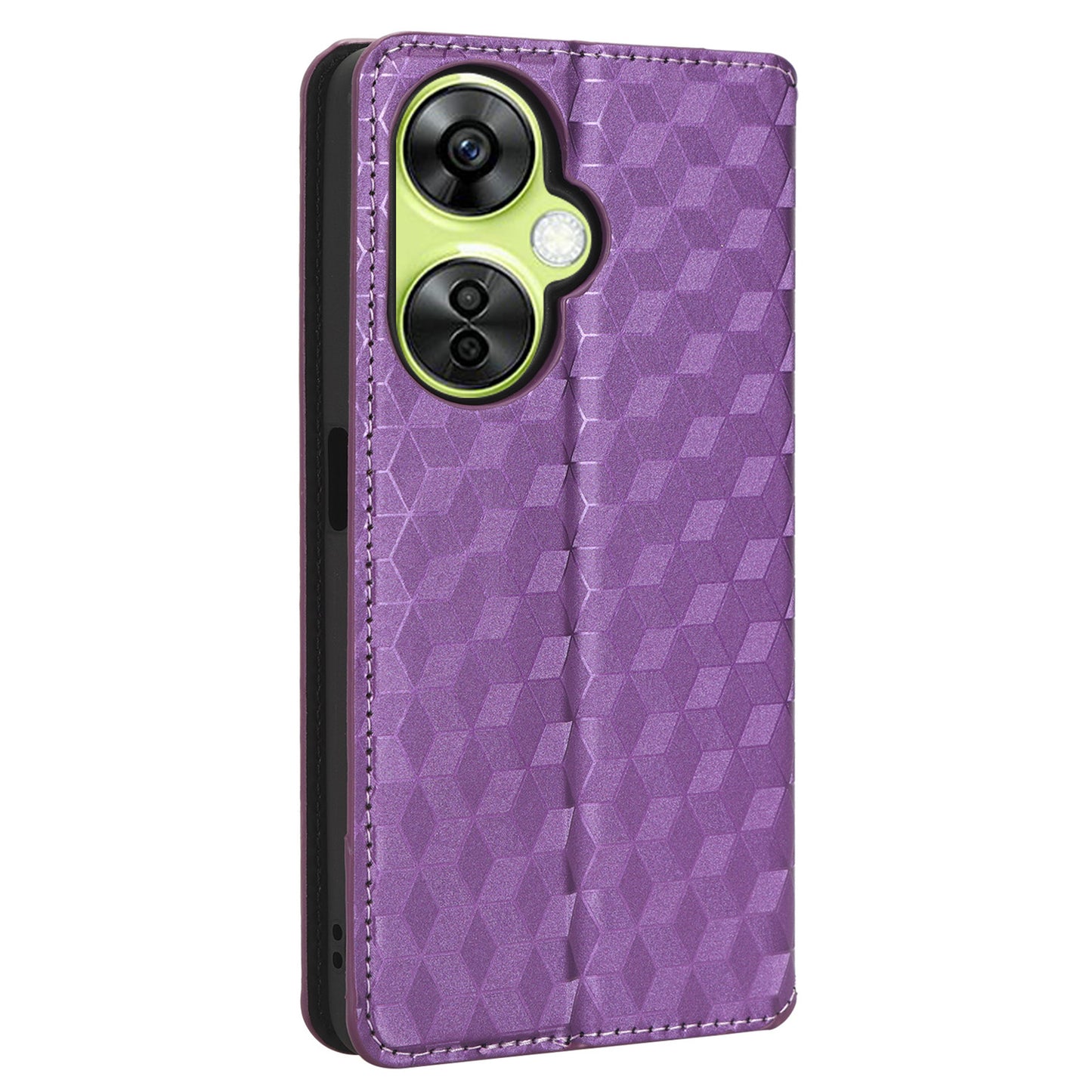 For OnePlus Nord CE 3 Lite 5G / Nord N30 5G Leather Phone Cover Stand Imprinted Rhombus Pattern Phone Wallet Case