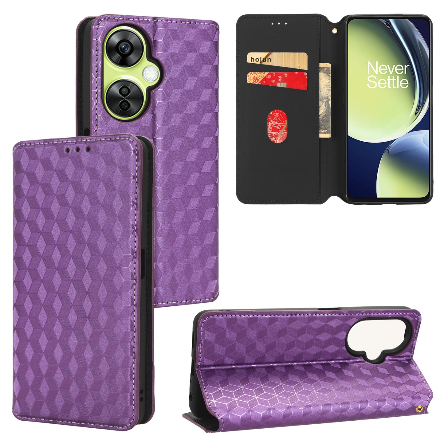 For OnePlus Nord CE 3 Lite 5G / Nord N30 5G Leather Phone Cover Stand Imprinted Rhombus Pattern Phone Wallet Case
