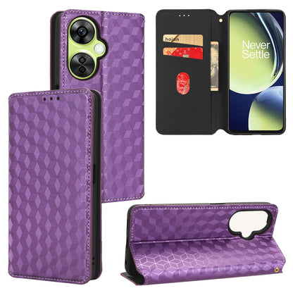 For OnePlus Nord CE 3 Lite 5G / Nord N30 5G Leather Phone Cover Stand Imprinted Rhombus Pattern Phone Wallet Case
