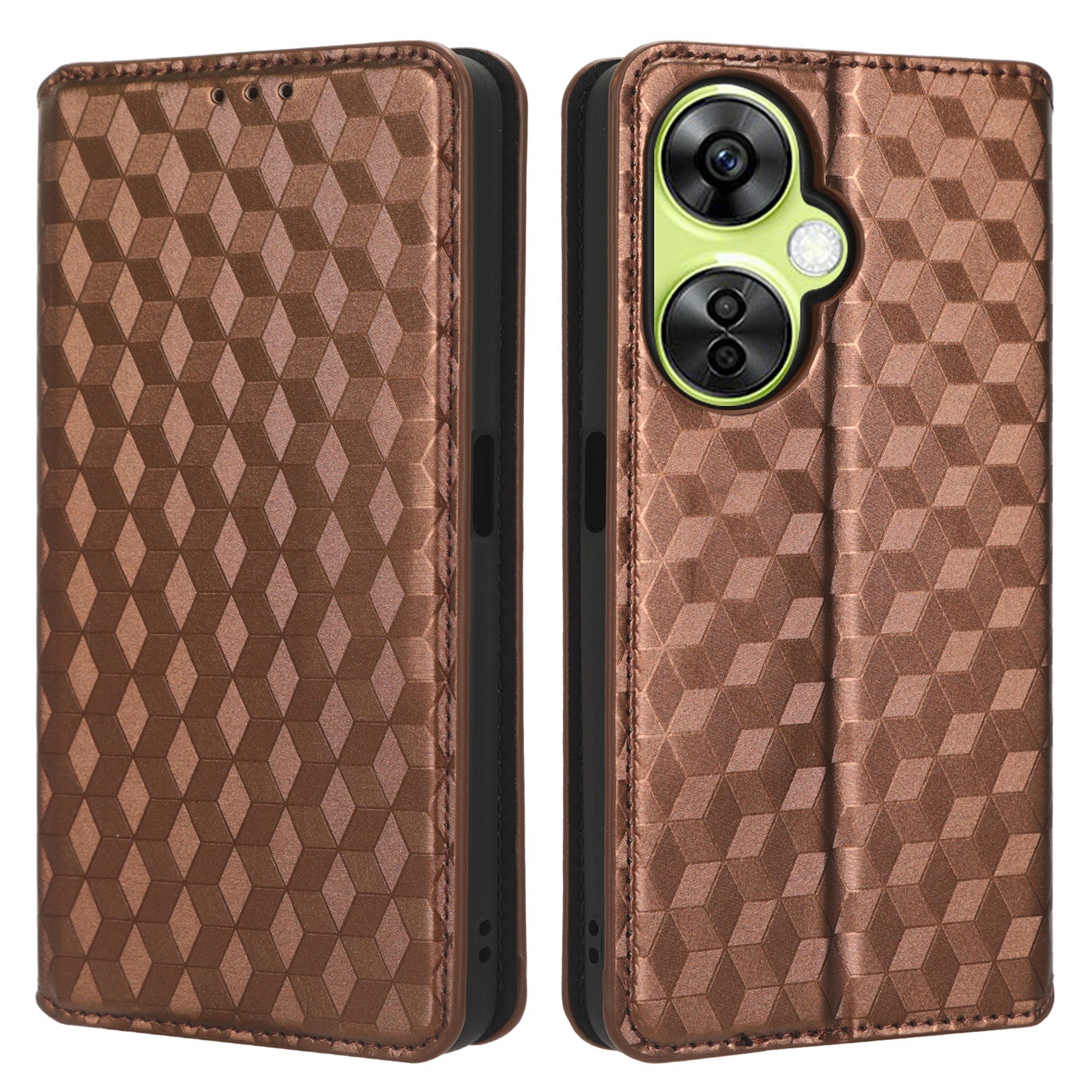 For OnePlus Nord CE 3 Lite 5G / Nord N30 5G Leather Phone Cover Stand Imprinted Rhombus Pattern Phone Wallet Case