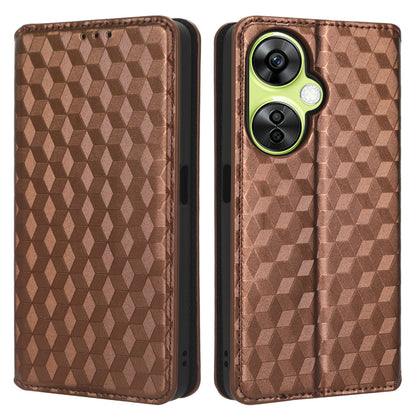 For OnePlus Nord CE 3 Lite 5G / Nord N30 5G Leather Phone Cover Stand Imprinted Rhombus Pattern Phone Wallet Case