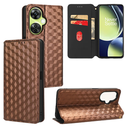 For OnePlus Nord CE 3 Lite 5G / Nord N30 5G Leather Phone Cover Stand Imprinted Rhombus Pattern Phone Wallet Case