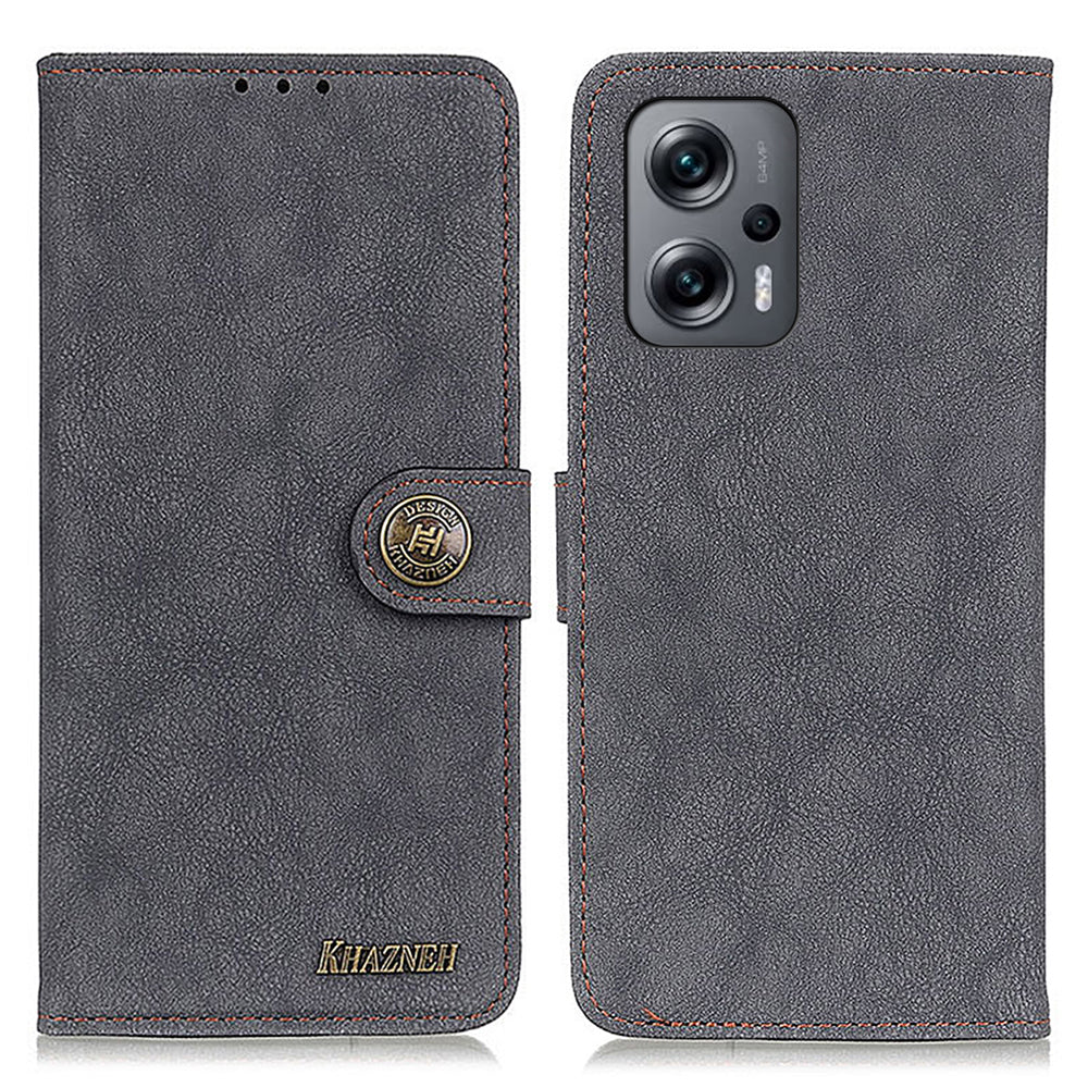 KHAZHEN For Xiaomi Redmi Note 12 Turbo / Poco F5 5G Stitching Retro Phone Case Split Leather Wallet Protective Stand Cover