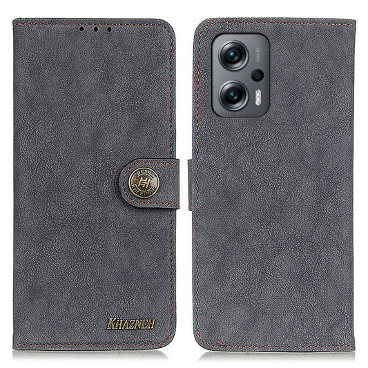 KHAZHEN For Xiaomi Redmi Note 12 Turbo / Poco F5 5G Stitching Retro Phone Case Split Leather Wallet Protective Stand Cover