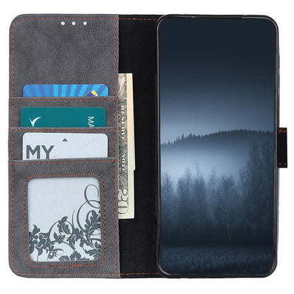 KHAZHEN For Xiaomi Redmi Note 12 Turbo / Poco F5 5G Stitching Retro Phone Case Split Leather Wallet Protective Stand Cover