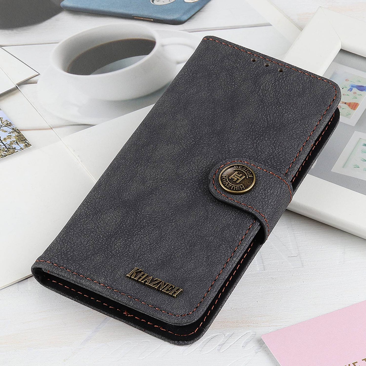 KHAZHEN For Xiaomi Redmi Note 12 Turbo / Poco F5 5G Stitching Retro Phone Case Split Leather Wallet Protective Stand Cover
