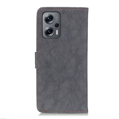 KHAZHEN For Xiaomi Redmi Note 12 Turbo / Poco F5 5G Stitching Retro Phone Case Split Leather Wallet Protective Stand Cover