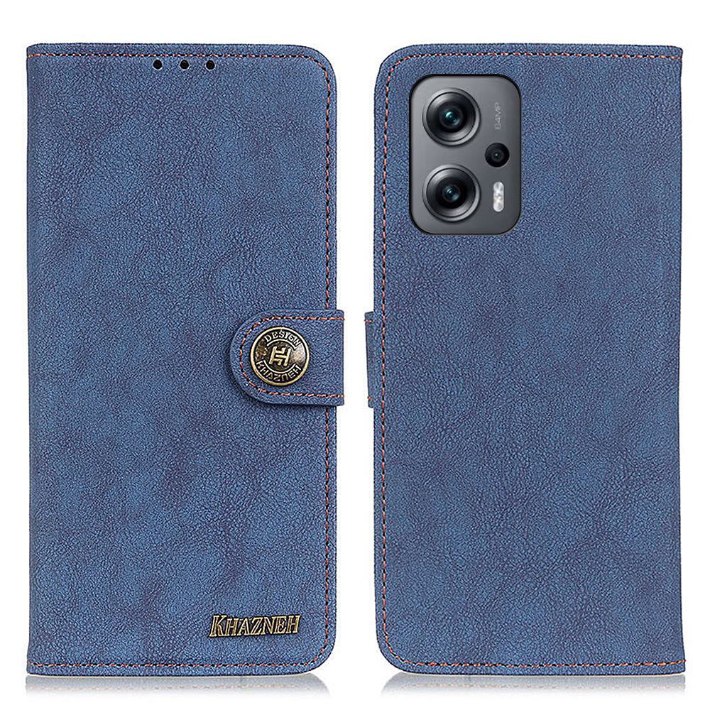 KHAZHEN For Xiaomi Redmi Note 12 Turbo / Poco F5 5G Stitching Retro Phone Case Split Leather Wallet Protective Stand Cover