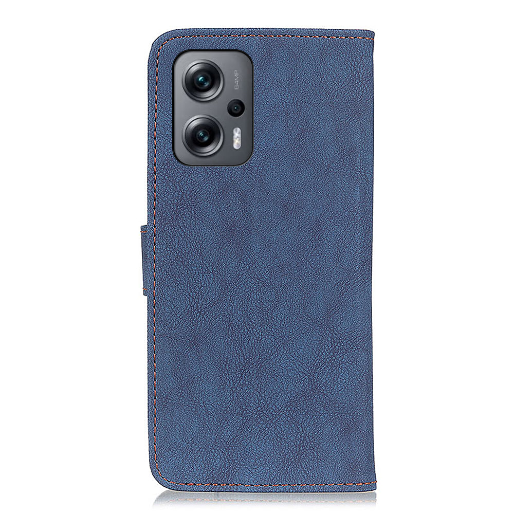 KHAZHEN For Xiaomi Redmi Note 12 Turbo / Poco F5 5G Stitching Retro Phone Case Split Leather Wallet Protective Stand Cover