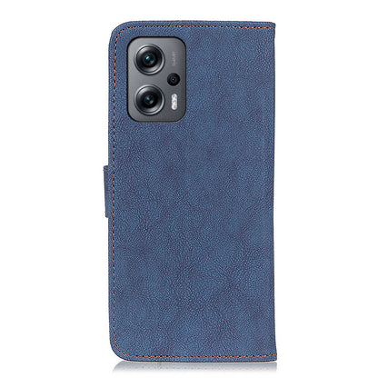 KHAZHEN For Xiaomi Redmi Note 12 Turbo / Poco F5 5G Stitching Retro Phone Case Split Leather Wallet Protective Stand Cover