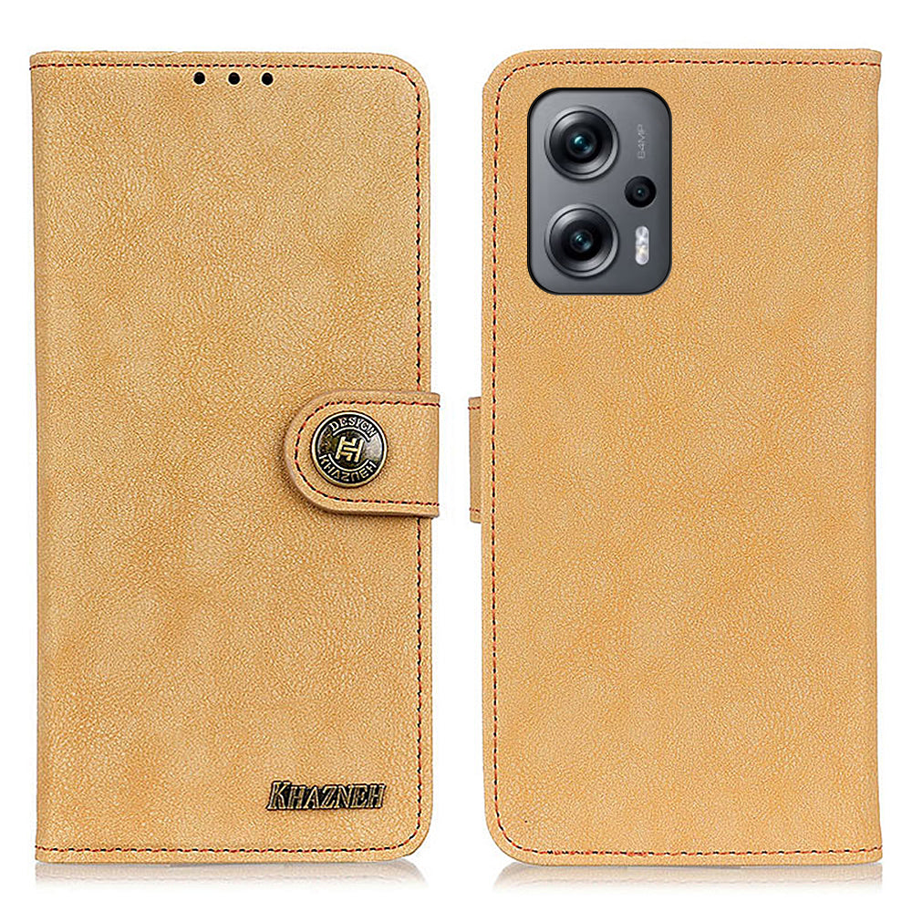 KHAZHEN For Xiaomi Redmi Note 12 Turbo / Poco F5 5G Stitching Retro Phone Case Split Leather Wallet Protective Stand Cover