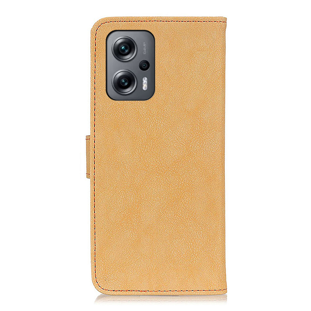 KHAZHEN For Xiaomi Redmi Note 12 Turbo / Poco F5 5G Stitching Retro Phone Case Split Leather Wallet Protective Stand Cover